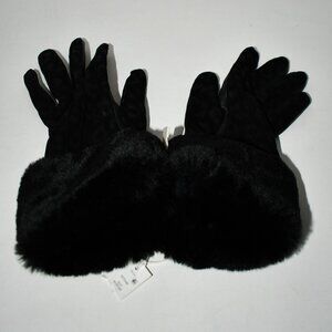 SASSO + Smyth Women’s Leopard Faux Fur Five Finger Leather Gloves Size MEDIUM NW